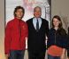 Le prince Albert II de Monaco et sa nièce la princesse Alexandra de Hanovre avec le patineur monégasque Kim Lucine et le président de la Fédération française des sports de glace Didier Gailhaguet, le 27 mars 2012 à Nice.