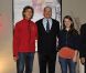 Le prince Albert II de Monaco et sa nièce la princesse Alexandra de Hanovre avec le patineur monégasque Kim Lucine et le président de la Fédération française des sports de glace Didier Gailhaguet, le 27 mars 2012 à Nice.
