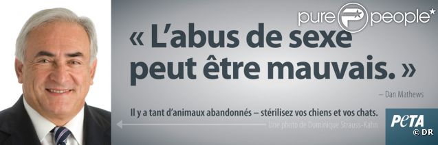 Projet de campagne de "désexage" des animaux de compagnie mettant en scène Dominique Strauss-Kahn par la PeTA, mars 2012.