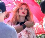 Drew Barrymore, enceinte, en plein shooting photo à San Marino, en Californie, le 30 avril 2012