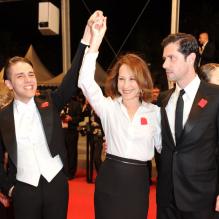 Nathalie Baye et Melvil Poupaud au Festival de Cannes 2012, vendredi 18 mai, pour la présentation de <em>Laurence Anyways</em> de Xavier Dolan.