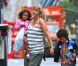 Heidi Klum en compagnie de ses quatre enfants, Leni, Henry, Johan et Lou à New York, le 14 juillet 2012