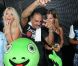 Christian Audigier, sa compagne Nathalie Sorensen et l'animatrice et playmate Victoria Silvstedt, au VIP Room de St-Tropez, le vendredi 27 juillet 2012.