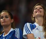Jennifer Priez et Geraldine Pillet lors de la finale olympique entre la France et la Suède à Londres le 12 août 2012
