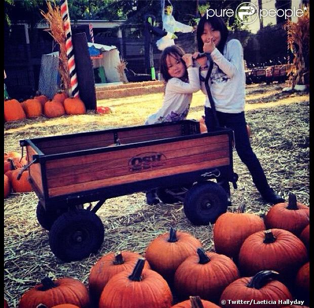 Jade et Joy, filles de Johnny et Laeticia Hallyday, à la recherche de citrouilles à Los Angeles - octobre 2012