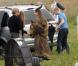 Angelina Jolie sur le tournage du film Maleficent en Grande-Bretagne en juillet 2012