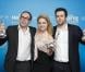 Olivier Gourmet (L'Exercice de l'Etat), Emilie Dequenne (A perdre la raison) et le réalisateur de ce dernier, Joachim Lafosse ont triomphé lors des Magritte du Cinema à Bruxelles, le 2 février 2013.