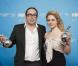 Les deux meilleurs acteurs de la soirée, Olivier Gourmet et Emilie Dequenne avec leurs trophées aux Magritte du Cinema à Bruxelles, le 2 février 2013.