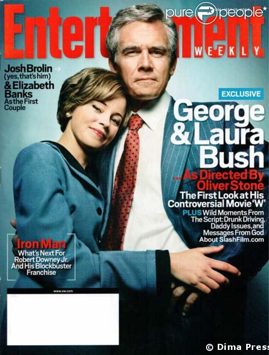 Josh Brolin et Elizabeth Banks en couverture d'Enternaiment Weekly dans le role de George et Laura Bush