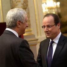 Francois Hollande à l'Elysée pour une cérémonie traditionnelle de remise du muguet, le 1er mai 2013.