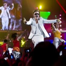 Le jeune Justin Bieber en concert à Stockholm, le 24 avril 2013.