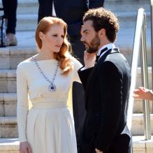 Jessica Chastain et son compagnon Gian Luca Passi quittent l'hôtel Cap-Eden-Roc à Antibes, le 21 mai 2013.