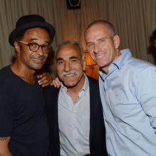Yannick Noah, Mansour Barhami et Guy Forget lors de la soirée d'anniversaire d'Henri Leconte qui célébrait ses 50 ans au restaurant Très Honoré à Paris le 30 mai 2013