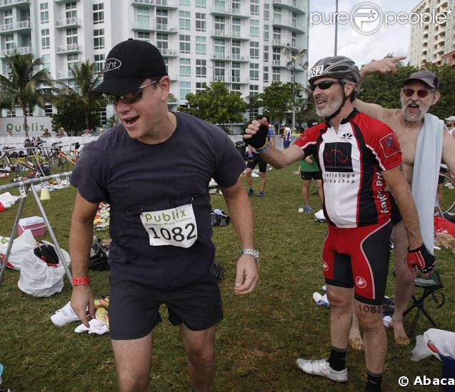Matt Damon au départ de The Escape to Miami Triathlon