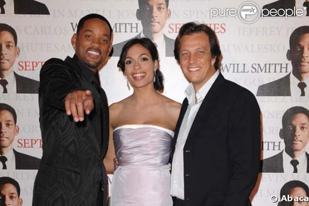 Will Smith, Rosario Dawson et Gabriele Muccino lors de la première de Sept Vies à Paris