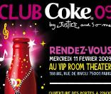 Flyer pour la soirée du lancement de la bouteille Club Coke designé par Justice