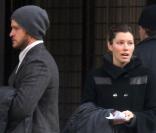 Justin Timberlake et Jessica Biel devant leur appartement new-yorkais hier