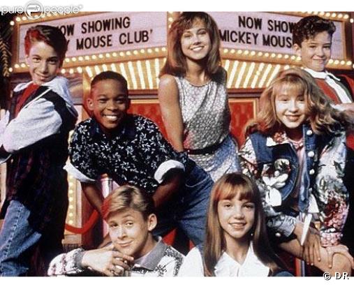 Justin Timberlake, Ryan Gosling, Christina Aguilera et Britney Spears lors du Mickey Mouse Club