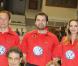 Jean-Pierre Papin, Raphaël Mezrahi, Clovis Cornillac et Claire Keim, en pleine action, lors de la 4e édition de "Foot-Concert", qui s'est tenue à Lyon le 27 mars 2009 !