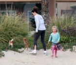 Sandra Bullock s'amuse avec ses chiens et sa belle-fille sur la plage à Los Angeles