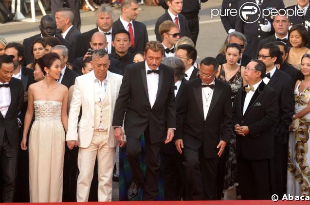 L'équipe du fillm Vengeance avec notamment Johnny Hallyday, Michelle Ye et Johnnie To à Cannes le 17 mai 2009 
