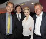 Thierry Lhermitte, Elena Lenina, un ami et Patrick Poivre d'Arvor à l'Olympia le 5 juin