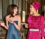 Carla Bruni et Nicolas Sarkozy reçoivent l'Emir du Qatar et son épouse pour un dîner d'Etat. 22 juin 2009.