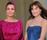 Carla Bruni et Nicolas Sarkozy reçoivent l'Emir du Qatar et son épouse pour un dîner d'Etat. 22 juin 2009.