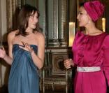 Carla Bruni et Nicolas Sarkozy reçoivent l'Emir du Qatar et son épouse pour un dîner d'Etat. 22 juin 2009.
