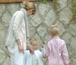 Cristina d'Espagne et ses enfants Miguel et Irene, à Barcelone.  