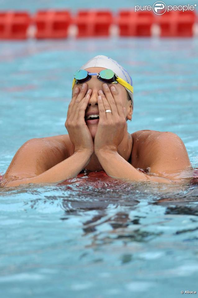 Federica Pellegrini aux Jeux Méditerranéens de Pescara (Italie), le 27 juin 2009 : elle vient de battre le record du monde du 400 mètres nage libre - dames