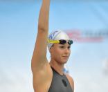 Federica Pellegrini aux Jeux Méditerranéens de Pescara (Italie), le 27 juin 2009 : elle vient de battre le record du monde du 400 mètres nage libre - dames