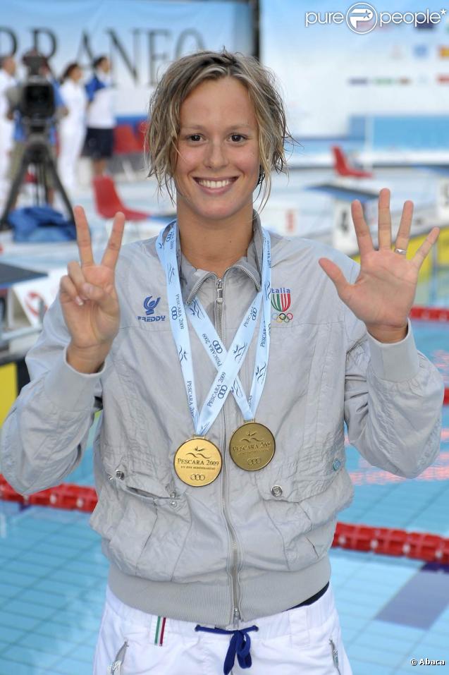 Federica Pellegrini aux Jeux Méditerranéens de Pescara (Italie), le 27 juin 2009 : elle vient de battre le record du monde du 400 mètres nage libre - dames