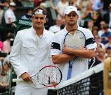 Roger Federer et Andy Roddick, le 5 juillet 2009, lors de la finale du tournoi de Wimbledon