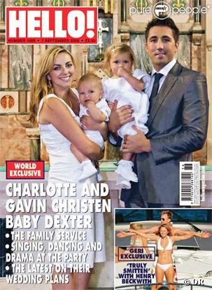Charlotte Church et son compagnon Gavis Henson en couverture de  Hello! Magazine  (sept 2009) avec leurs enfants, Dexter et Ruby