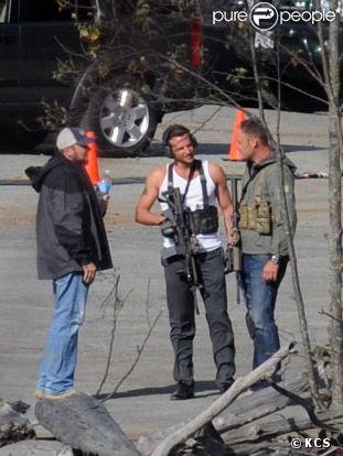 Les acteurs du film L'Agence tous risques en tournage le 30 septembre 2009 à Vancouver : ici Bradley Cooper en Futé 
