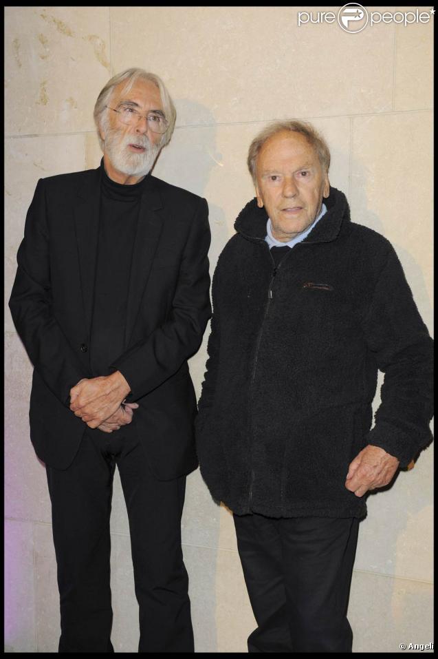 Michael Haneke et Jean-Louis Trintignant, à l'occasion de l'avant-première du  Ruban Blanc , qui s'est tenue à la Cinémathèque Française, à Paris, le 19 octobre 2009 !