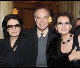 Frédéric Mitterrand, Claudia Cardinale et Anouk Aimée au dîner organisé par Jaeger-LeCoultre, à l'ambassade d'Italie, à Paris. 19/10/09 