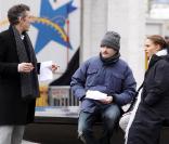Vincent Cassel, Darren Aronofsky et Natalie Portman sur le tournage de  Black Swan , à Manhattan, le 7 décembre 2009.
