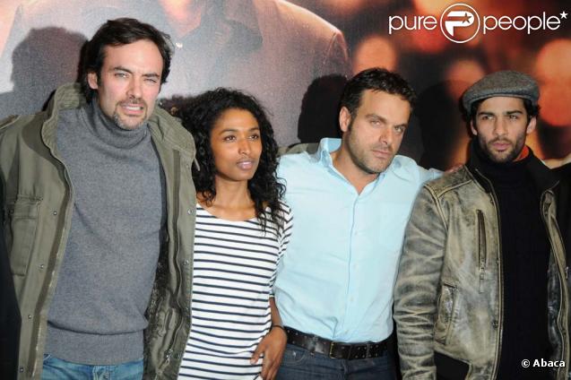 Anthony Delon, Sara Martins, Steve Suissa et Nicolas Cazalé lors de l'avant-première de  Mensch  à Paris le 8 décembre 2009.