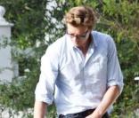 Simon Baker, à Santa Monica, accompagne son petit Harry à l'école. Janvier 2009