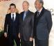 Matt Damon, Clint Eastwood et Morgan Freeman à l'occasion de l'avant-première britannique d' Invictus , à l'Odeon de Leicester Square, à Londres, le 31 janvier 2010.