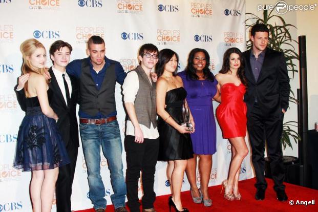 Leah Michele, Amber Riley et Cory Monteith de la série Glee