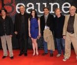 Clément Sibony, Sam Karmann, Cécile Cassel, Philippe Lefait, Laurent Chalumeau et Stéphane Bourgoin, à l'occasion de l'ouverture du 2e Festival International du Film Policier de Beaune, dans la Côte d'Or, le 8 avril 2010.