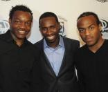 Steve Mandanda, Dwen Correa et Jimmy Briand lors de la soirée de lancement de la ligne de vêtement Dwen le 18 avril 2010.