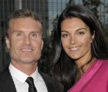 David Coulthard et sa sublime compagne Karen Minier lors du baptème du nouveau bateau HUGO BOSS à Canary Wharf à Londres le 27 mai 2010 