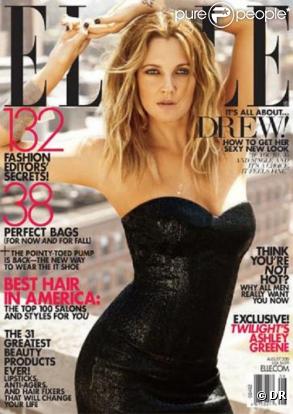 Drew Barrymore en couverture du magazine  ELLE  US du mois d'août 2010