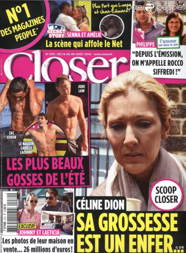 Céline Dion en Une de  Closer , le 14 août 2010