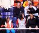 Le président des Etats-Unis Barack Obama, sa belle-mère Marian Robinson, sa femme Michelle Obama et leurs filles Malia et Sasha lors d'un match de basket le 27 novembre 2010 à Washington DC