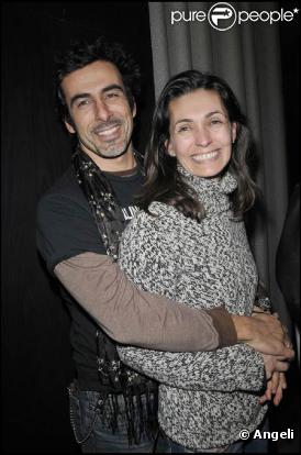 Adeline Blondieau et son fiancé Laurent à la présentation de la pièce  Madame Butterlight  au théâtre de la Gaîté Montparnasse. 28/01/09